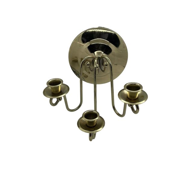 Brass Gold Tone Wall Candle Holder Sconce 3 Arm Candelabra USA Vintage Retro - Picture 6 of 15